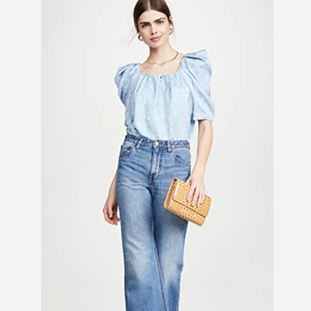 Rachel Comey Capa Puff Shoulder Baby Blue Top